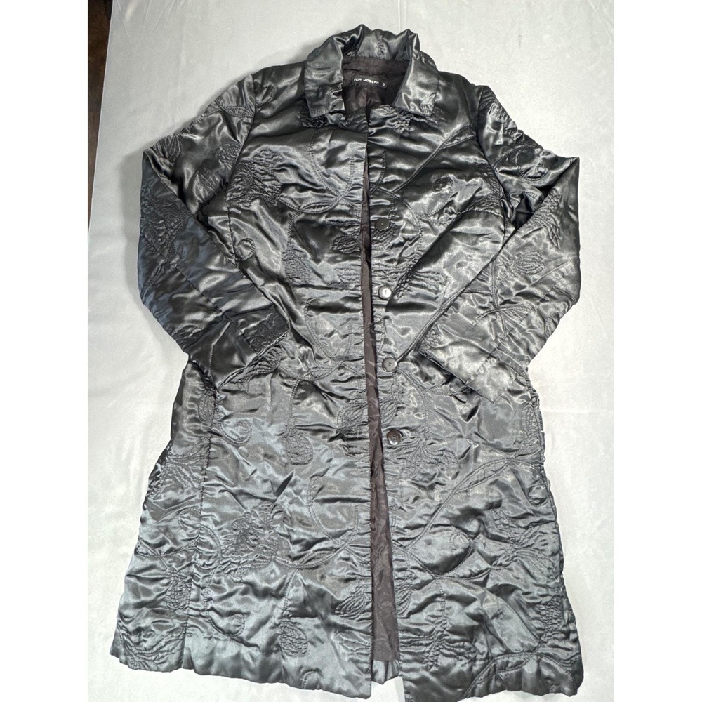 For Joseph Vintage Quilted 90s Y2K Satin Coat Black Floral‎ Embroidered M